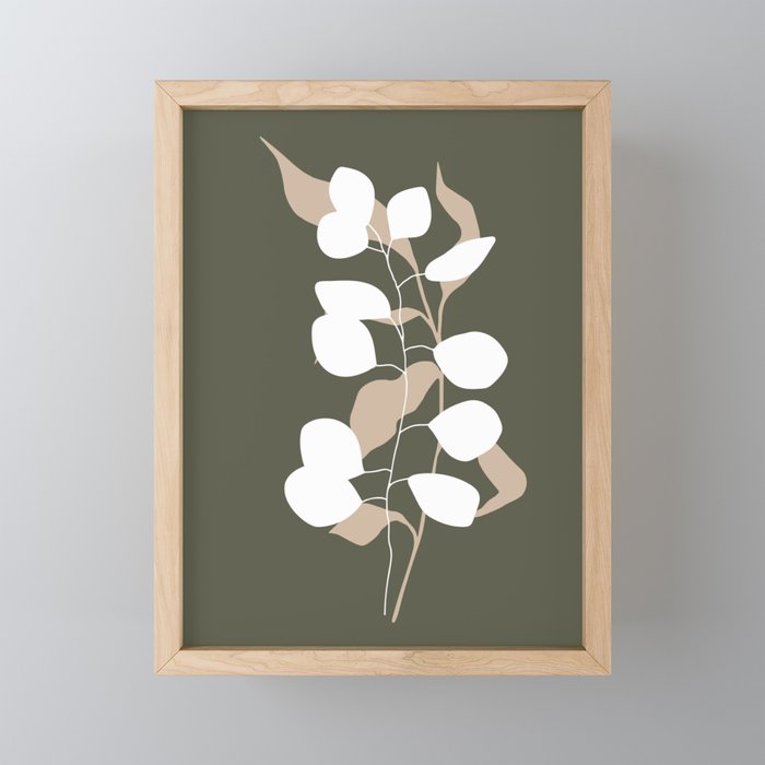 Minimalist Leaves Duo on Green Framed Mini Art Print