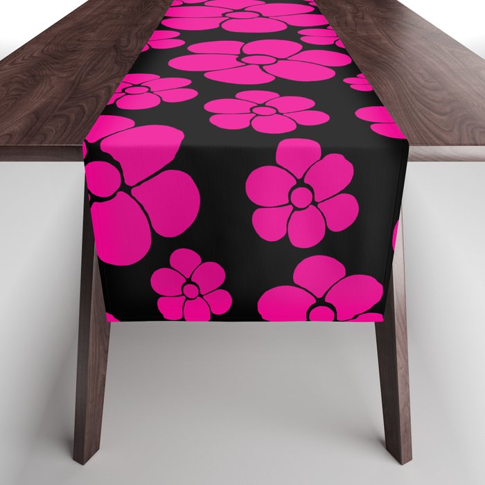 Flower Pattern - Magenta and Black Table Runner