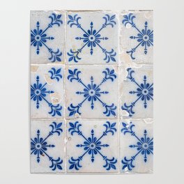Vintage ultramarine blue portugese tiles - azulejos pattern Lisbon, Portugal - travel photography Poster