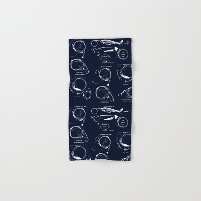 Maritime pattern- white fishing gear on darkblue background Hand & Bath Towel