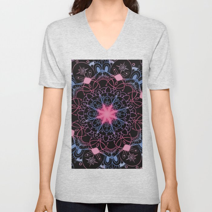 Neon Pride Series - Bisexual Sun Mandala V Neck T Shirt