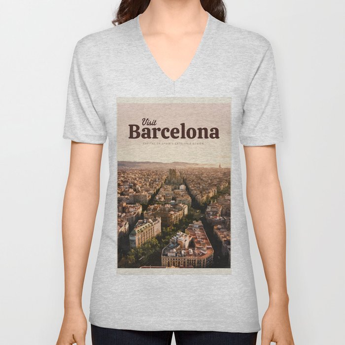 Visit Barcelona  V Neck T Shirt