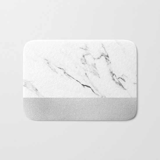 White Marble with Black and Grey Silver Stripe Bath Mat