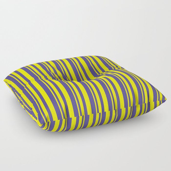 Yellow and Dark Slate Blue Colored Striped Pattern Floor Pillow
