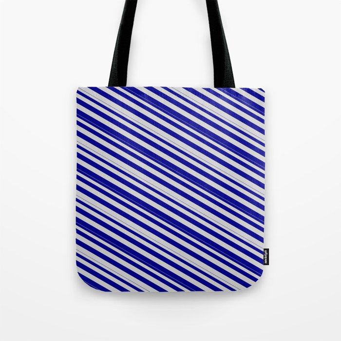 Light Grey and Dark Blue Colored Lines Pattern Tote Bag