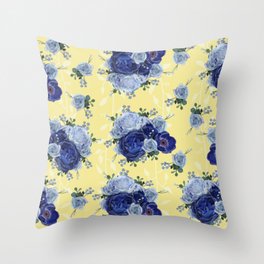 Blue and Yellow Floral Romance Throw Pillow