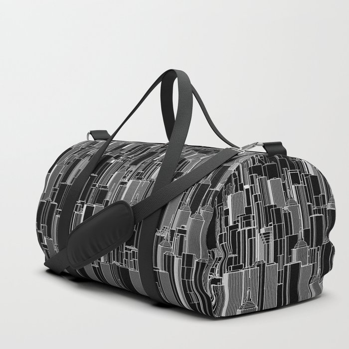 Tall city B&W inverted / Lineart city pattern Duffle Bag