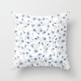 blue purple nigella flowers pattern watercolor  Throw Pillow