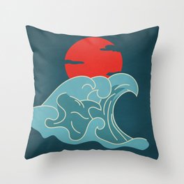 Moon Waves Retro Japanese Art Throw Pillow