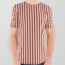 [ Thumbnail: Beige and Dark Red Colored Pattern of Stripes All Over Graphic Tee ]