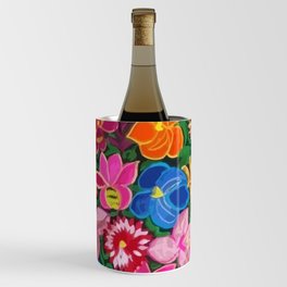 Oaxaca colorful flowers mexican style embroidery Wine Chiller
