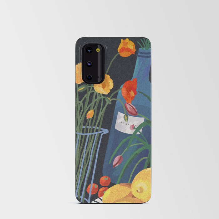 Still life with bottle and flowers Android Card Case