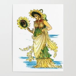 Vintage Sunflower Lady Goddess Poster