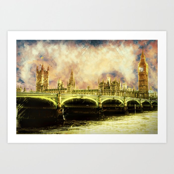 Abstract Golden Westminster Bridge In London Art Print By Simonegatterwe Society6