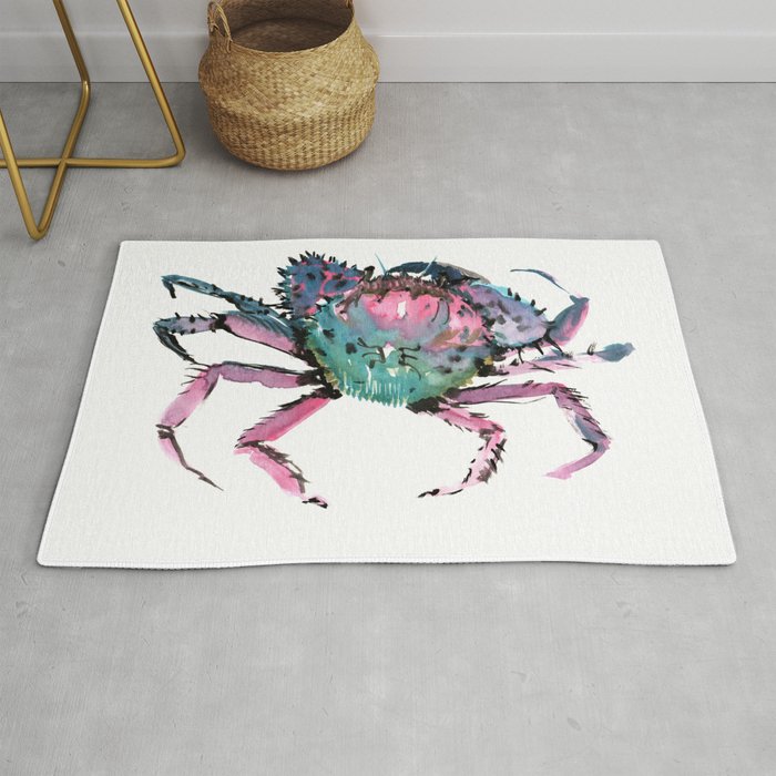 Crab Turquoise Blue Pink Crab Design Rug