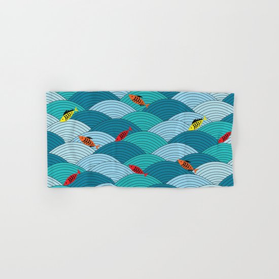 wave and fish Hand & Bath Towel