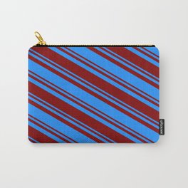 [ Thumbnail: Blue and Maroon Colored Pattern of Stripes Carry-All Pouch ]