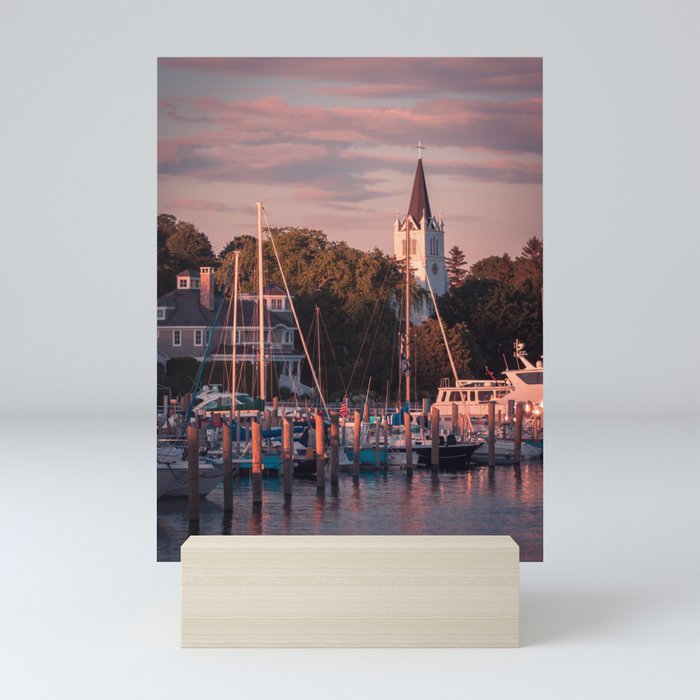 Mackinac Island Harbor at sunset Mini Art Print