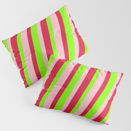 [ Thumbnail: Pink, Crimson, and Chartreuse Colored Lined Pattern Pillow Sham ]
