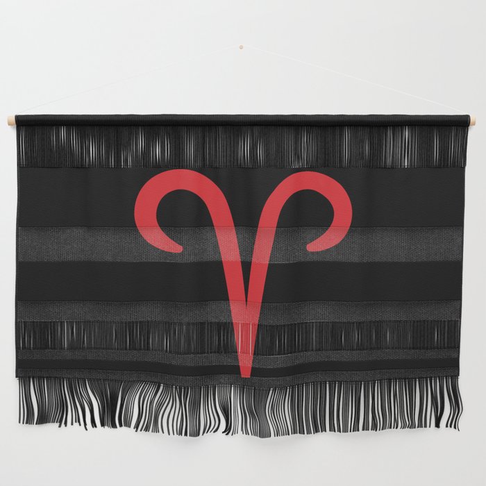 Aries the Ram Zodiac Red on Black Wall Hanging