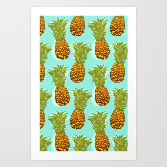Pineapple Pop Art Pattern on Mint Art Print