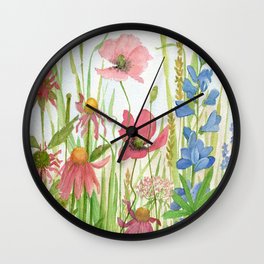 Watercolor Garden Flower Poppies Lupine Coneflower Wildflower Wall Clock