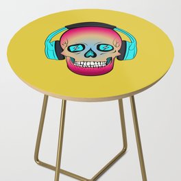 cyber skull charged rock skull with headphones Side Table