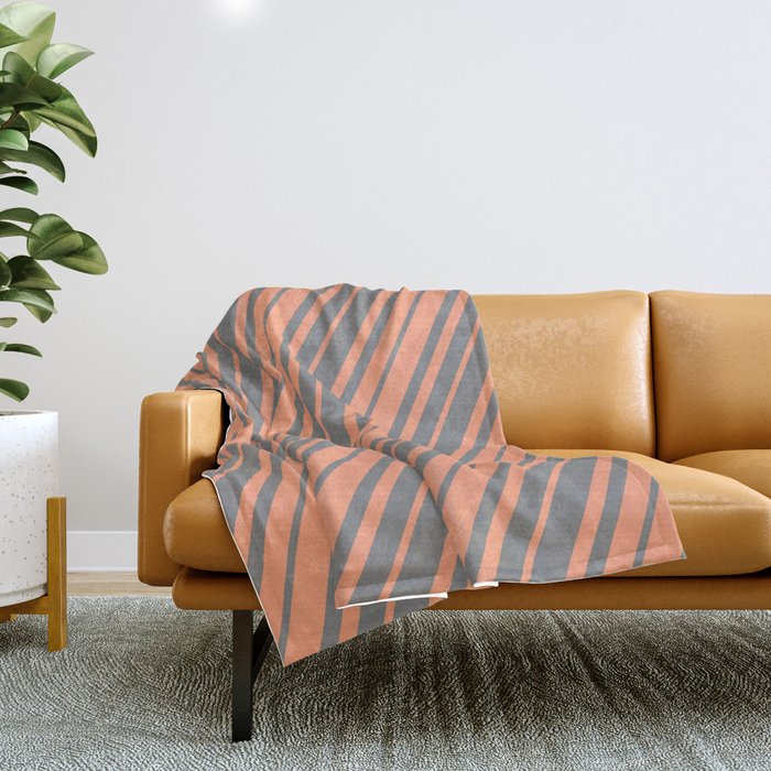 Gray & Light Salmon Colored Lined/Striped Pattern Throw Blanket