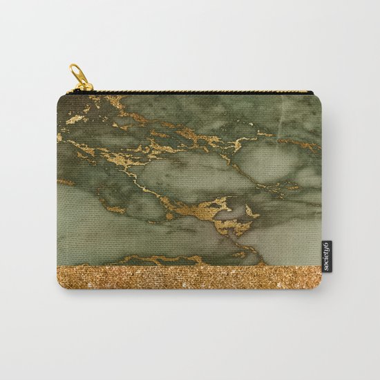 Green Marble with Gold and Glitter Carry-All Pouch