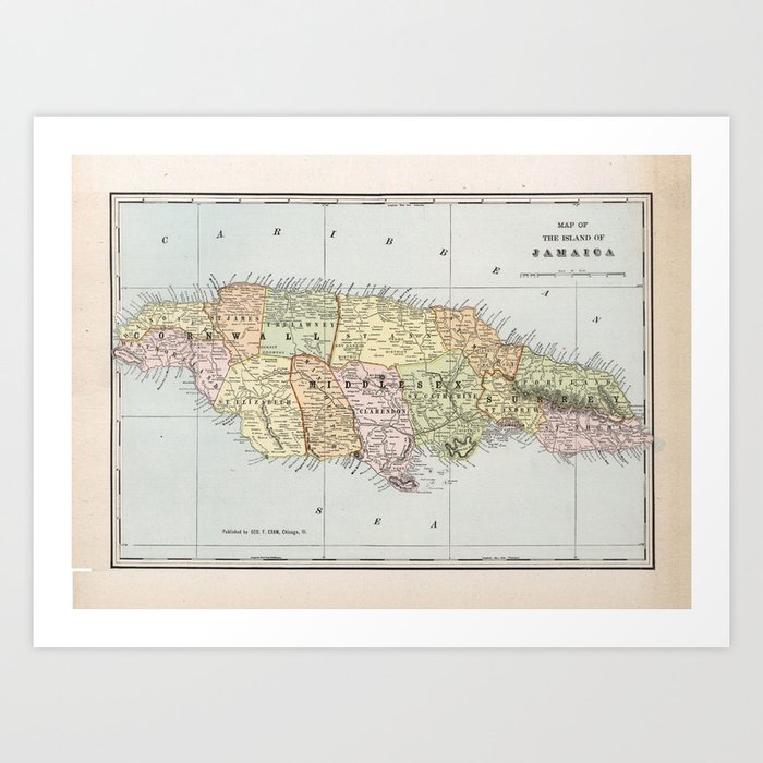 Vintage Map of Jamaica (1901) Art Print