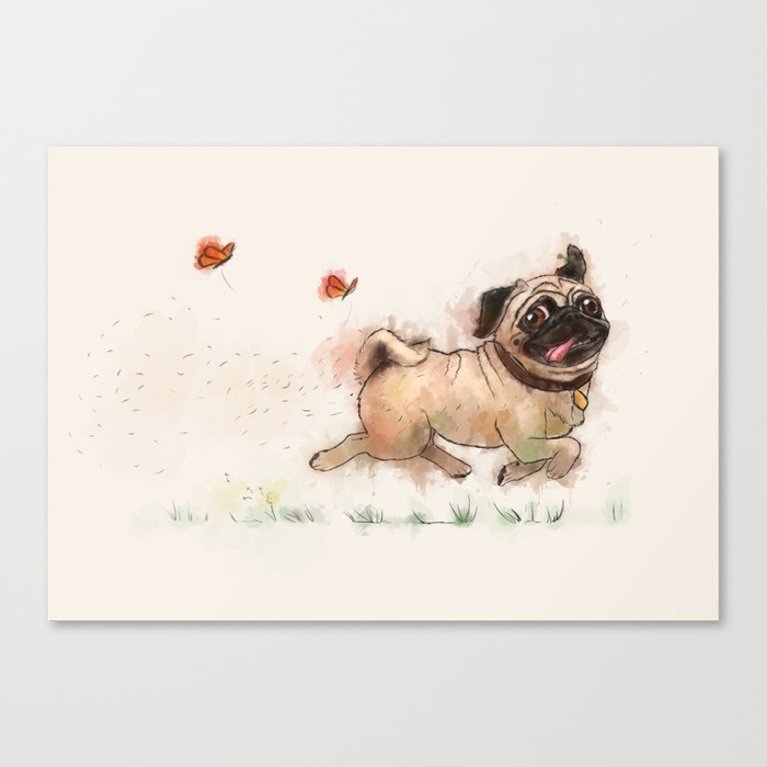The Furminator pug watercolor like art Canvas Print