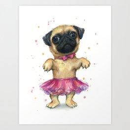 Pug In A Tutu Cute Animal Whimsical Dog Portrait Art Print By