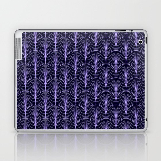 Midnight Navy Blue Very Peri Lavender Minimal Retro Art Deco Line Arch Pattern  Laptop & iPad Skin