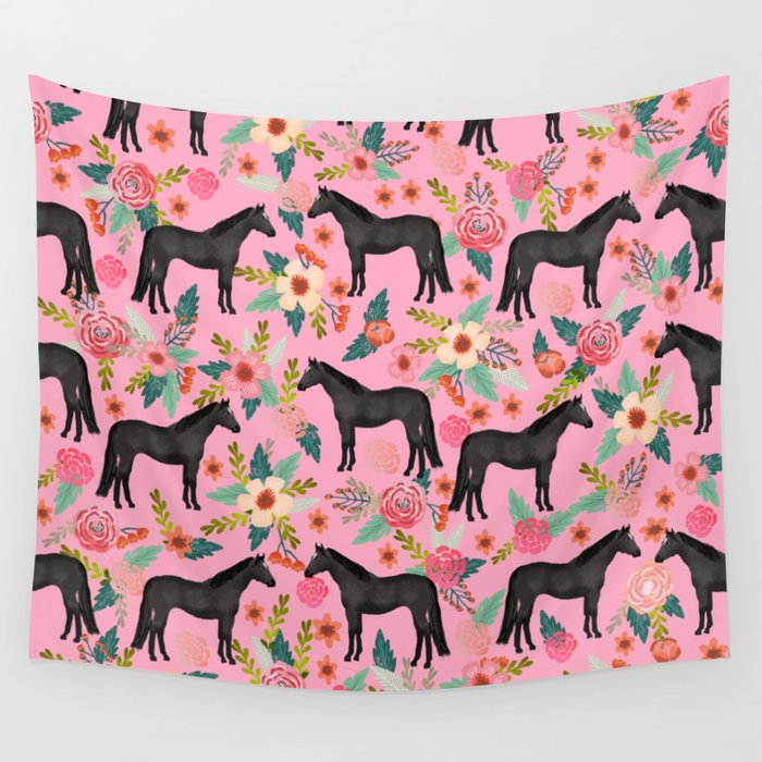 Black Beauty Mare Horse Horses Floral Florals Black Horse