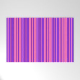 [ Thumbnail: Hot Pink and Purple Colored Striped/Lined Pattern Welcome Mat ]