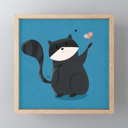 Friendly Raccoon offering you flowers Framed Mini Art Print