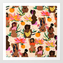 Tropical Goddess Lotus Flower Pattern Art Print