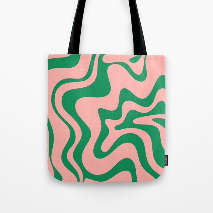Liquid Swirl Retro Abstract Pattern in Pink and Bright Green Tote Bag