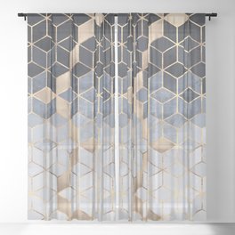 Soft Blue Gradient Cubes Sheer Curtain