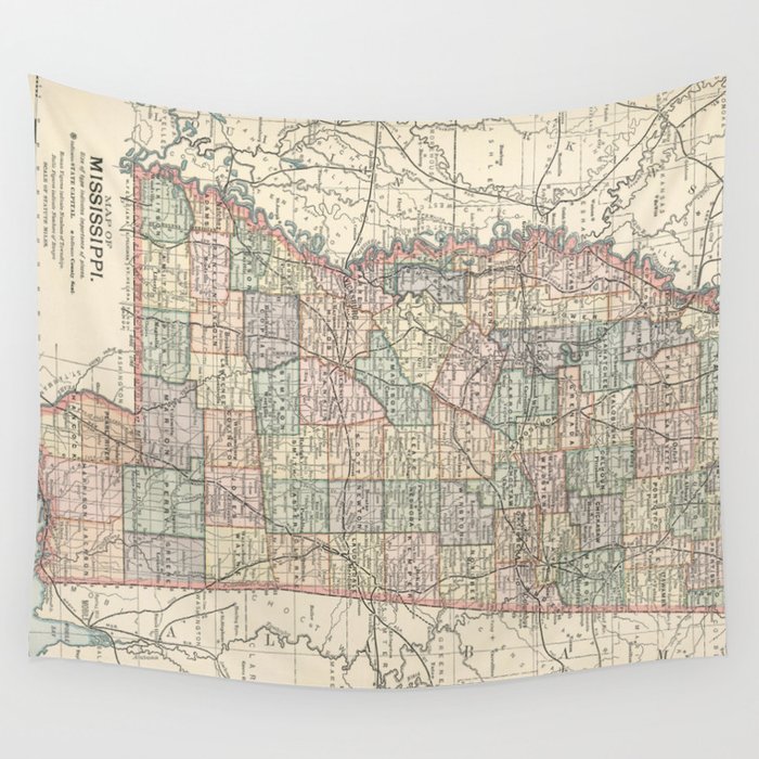 Vintage Map of Mississippi (1891) Wall Tapestry by BravuraMedia  Society6