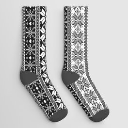 Black & White Winter Fair Isle Pattern Socks