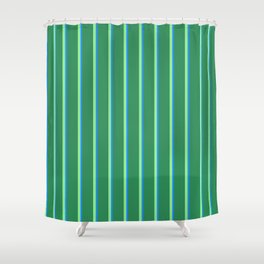 [ Thumbnail: Light Green, Blue & Sea Green Colored Lines Pattern Shower Curtain ]