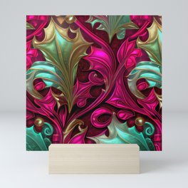 Metallic leaves pattern Mini Art Print