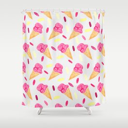 Ice Cream Cone and Sprinkles-Watercolor Pattern Shower Curtain