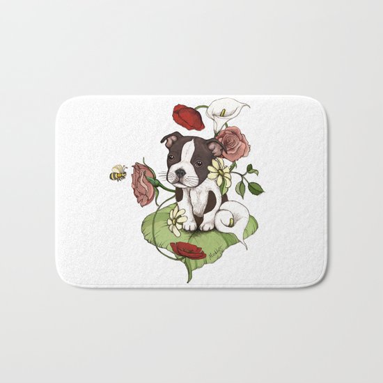 Boston Terrier Puppy Bouquet Bath Mat