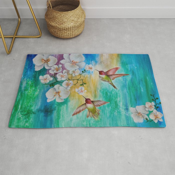 orchids and hummingbirds Rug