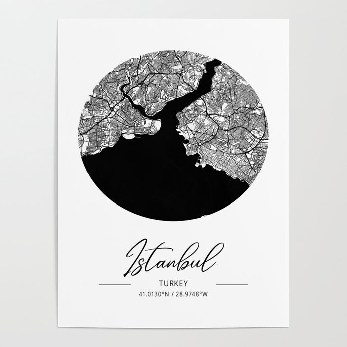 Istanbul map coordinates Poster
