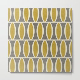 Retro Mid Century Modern Geometric Oval Pattern 236 Gray yellow and Beige Metal Print