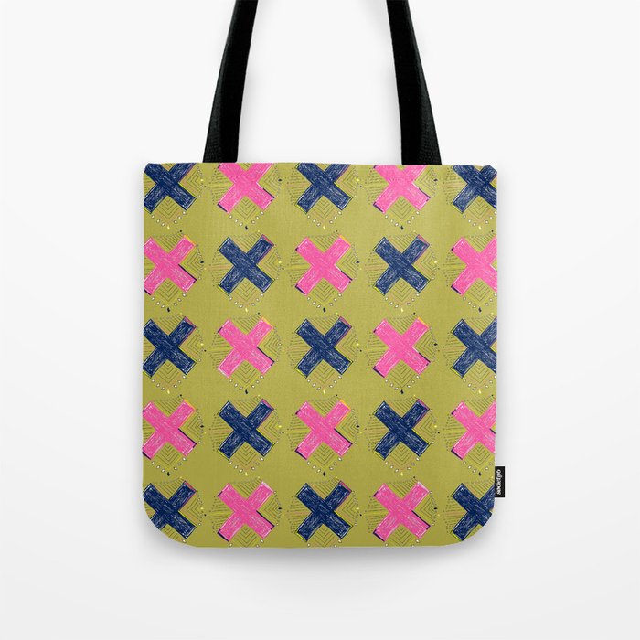 Tic Tac Toe-Pink, Olive and Blue. Tote Bag