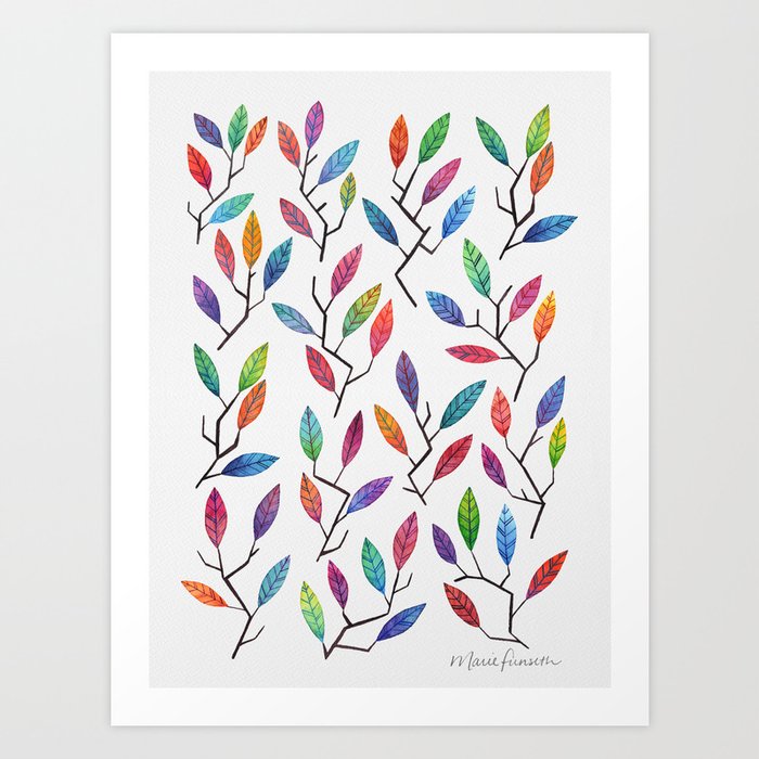 Leafy Twigs - Multicolored Art Print